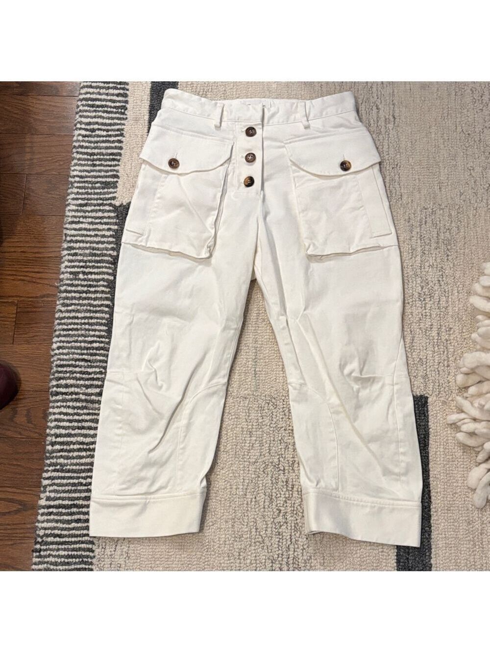 Cream Button Front Cargo Capris